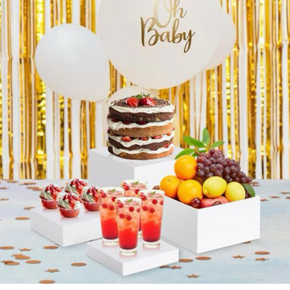 White Party Display Pedestal Set - Elegant Tiered Decor for Events